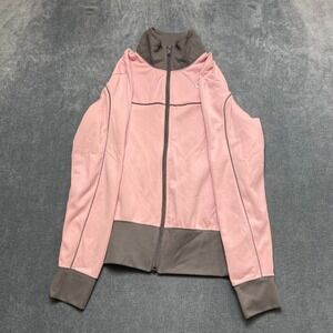 Nike Sportswear Athletic Jacket Girl L Pink Gray Fleece Lined Full Zip Mock Neck